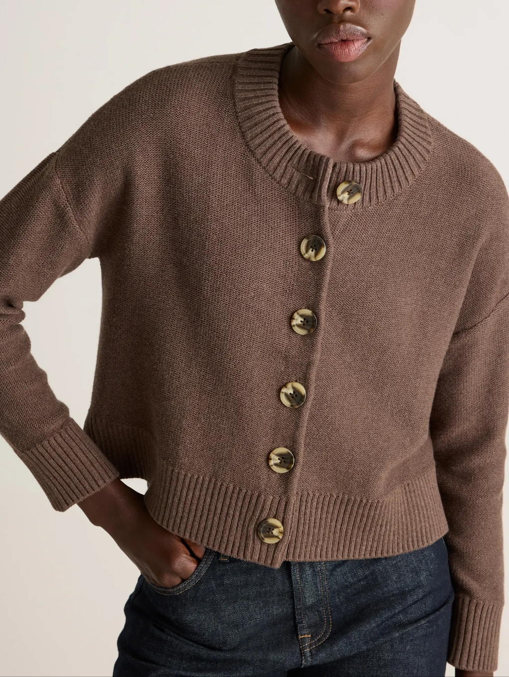 Quince Organic Cotton Cropped Button-Up Cardigan Heather Brown Size Xlarge Nwt
